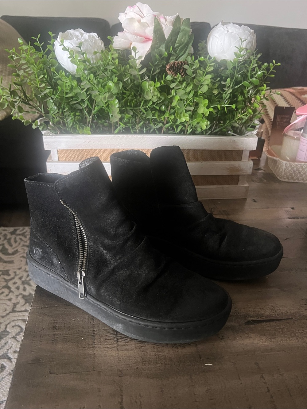 Born Black Suede Zip Ankle Boots